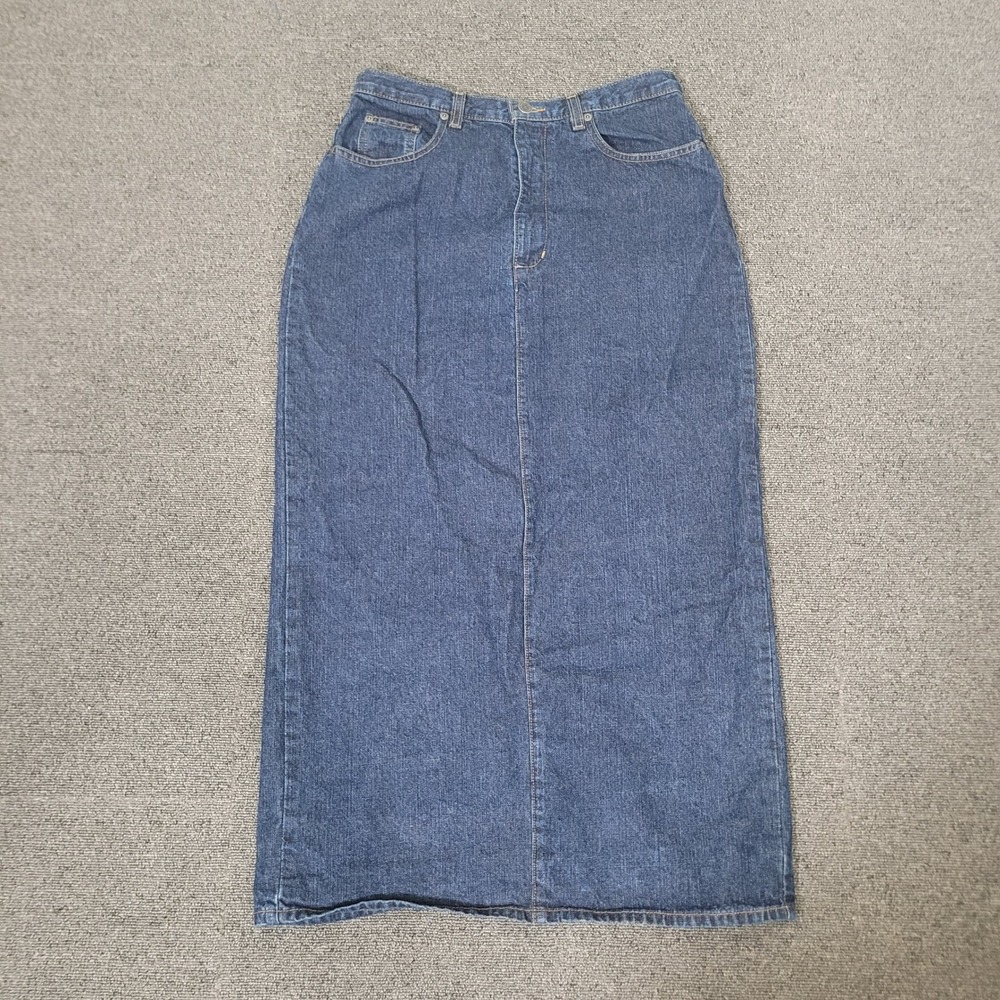 Relativity Size 8 Petite Denim Maxi Skirt Womens Dark Wash Cotton 5-Pocket Slit